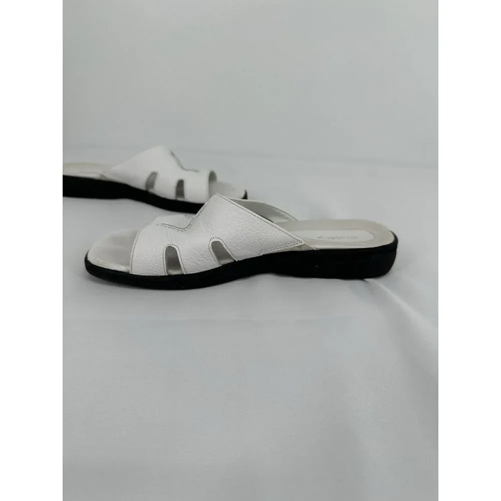 Azaleia Vtg White Leather Slides Sandals Shoes Women's Size 9M Made In Brazil‎